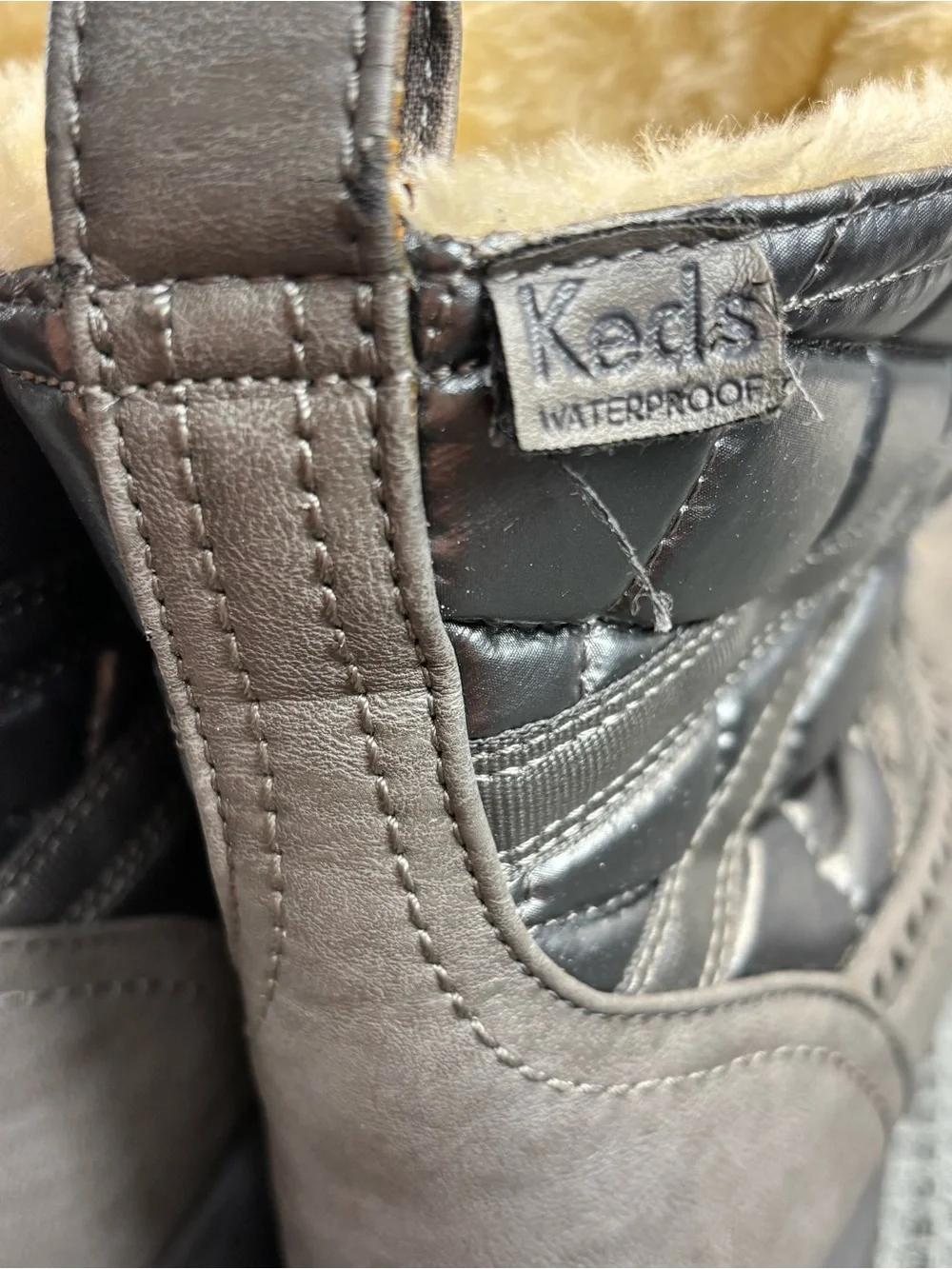 Keds Winter Lace-Up Boots in Gray with Faux Fur